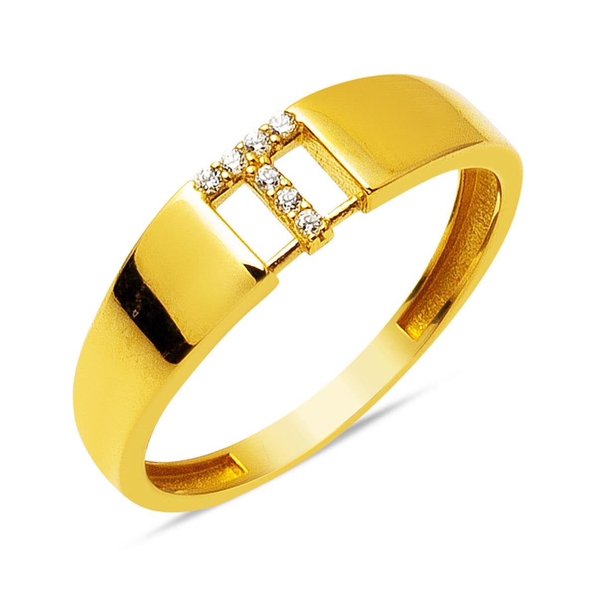 14K Yellow Gold Initial T Cubic Zirconia Ring