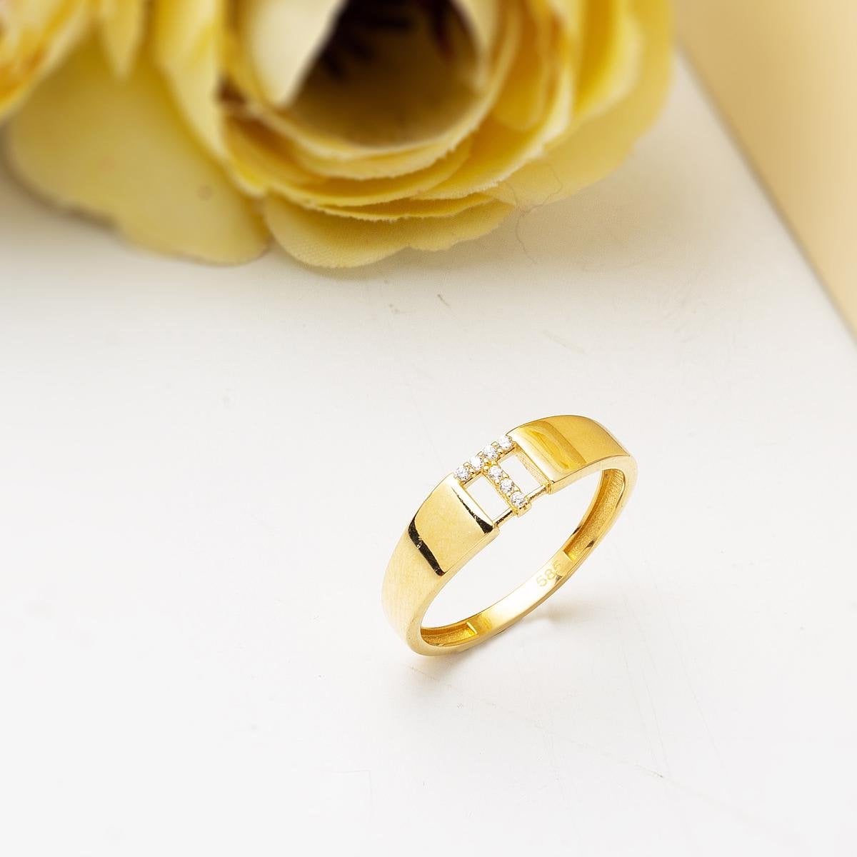 14K Yellow Gold Initial T Cubic Zirconia Ring