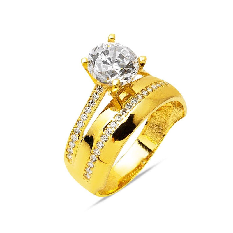 14K Yellow Gold Solitaire Cubic Zirconia Wedding Band Ring