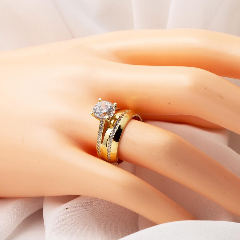 14K Yellow Gold Solitaire Cubic Zirconia Wedding Band Ring