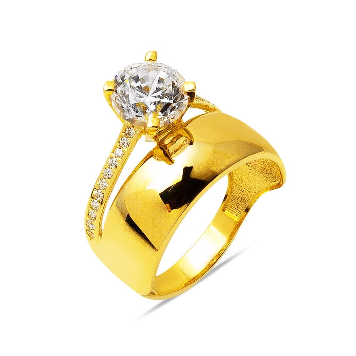 14K Yellow Gold Solitaire Wedding Band Cubic Zirconia Ring