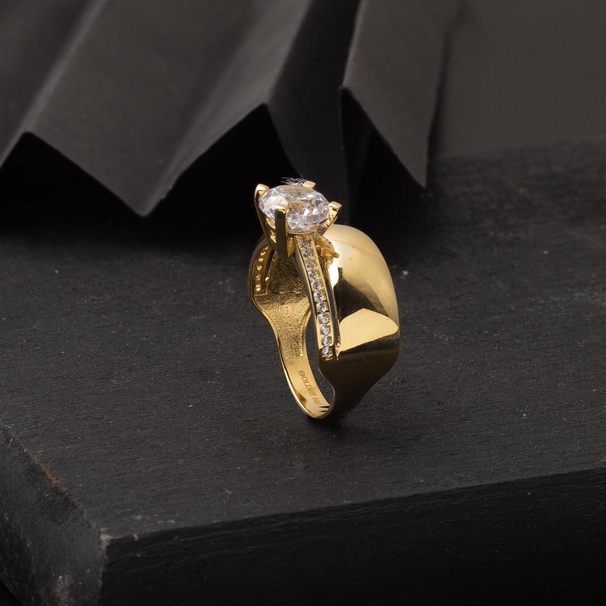 14K Yellow Gold Solitaire Wedding Band Cubic Zirconia Ring