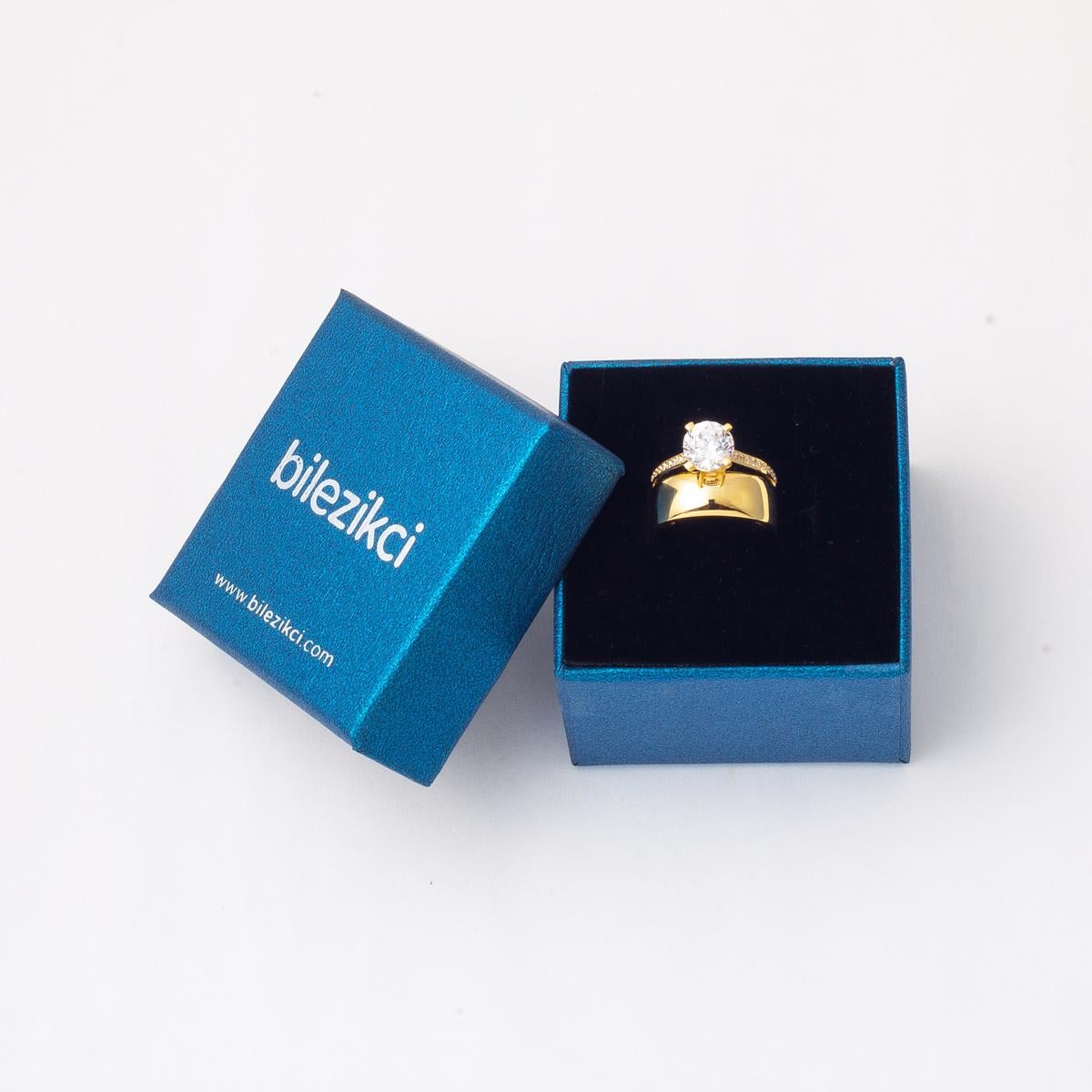 14K Yellow Gold Solitaire Wedding Band Cubic Zirconia Ring
