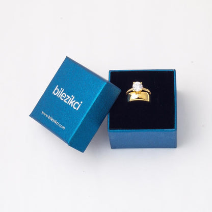 14K Yellow Gold Solitaire Wedding Band Cubic Zirconia Ring