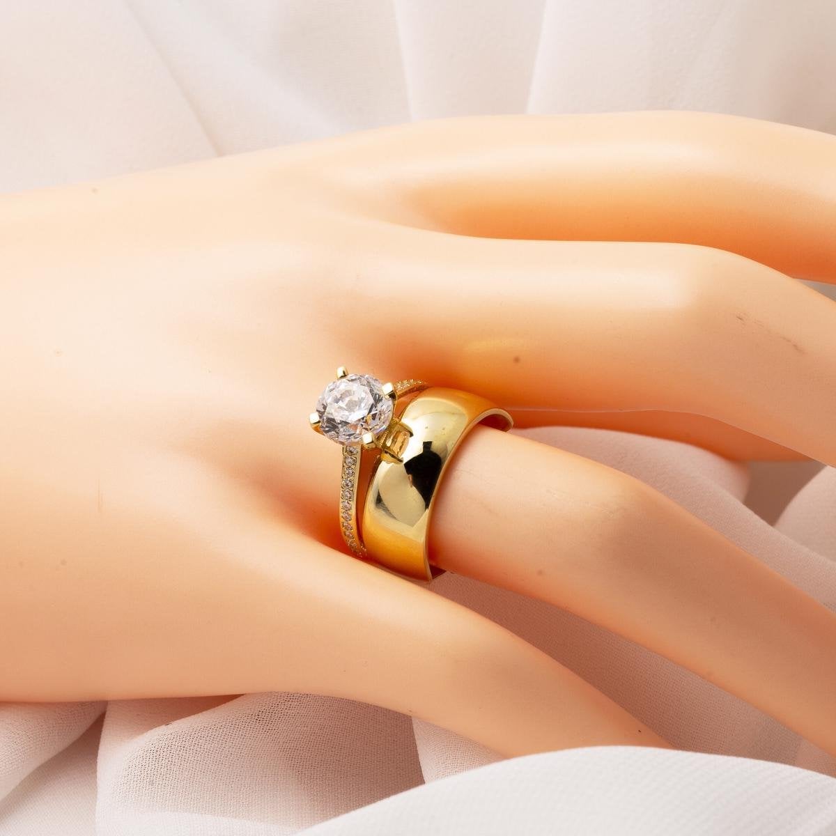 14K Yellow Gold Solitaire Wedding Band Cubic Zirconia Ring