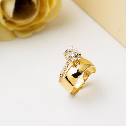 14K Yellow Gold Solitaire Wedding Band Cubic Zirconia Ring
