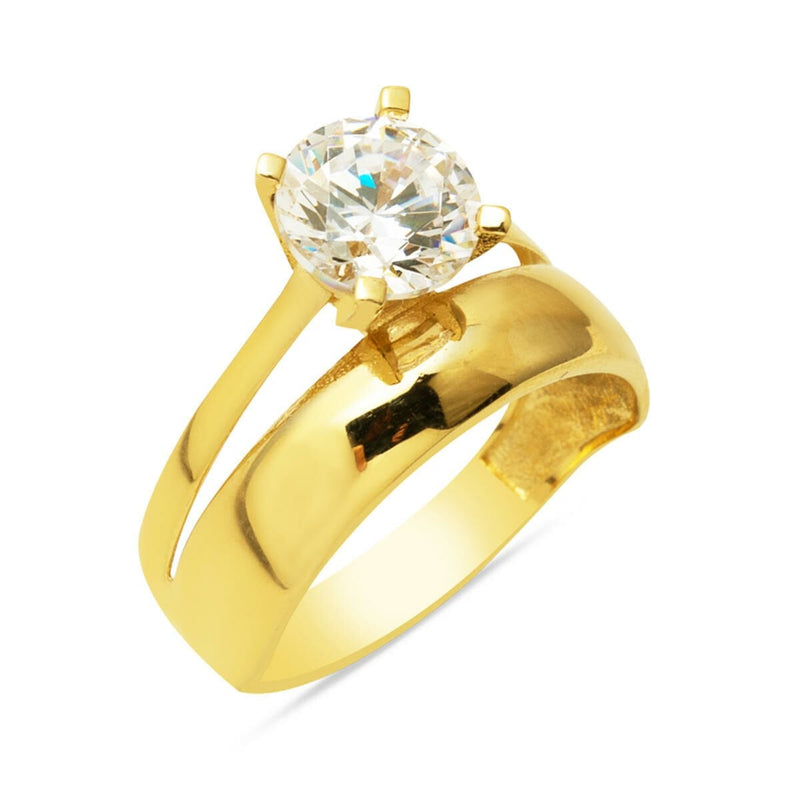14K Yellow Gold Solitaire And Wedding Band Combined Cubic Zirconia Ring