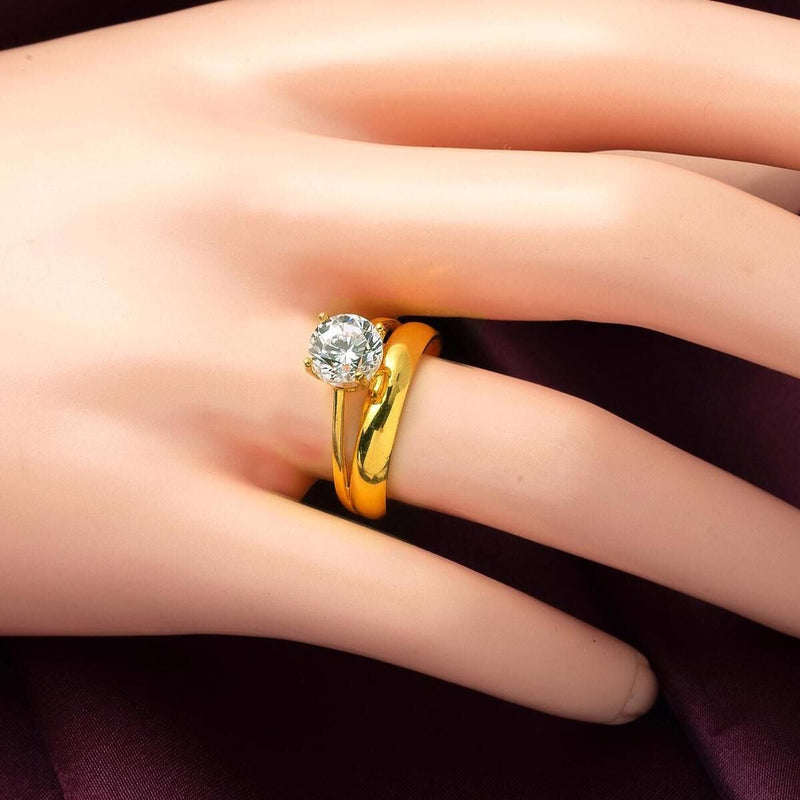 14K Yellow Gold Solitaire Cubic Zirconia Wedding Band Ring (3.04 g)