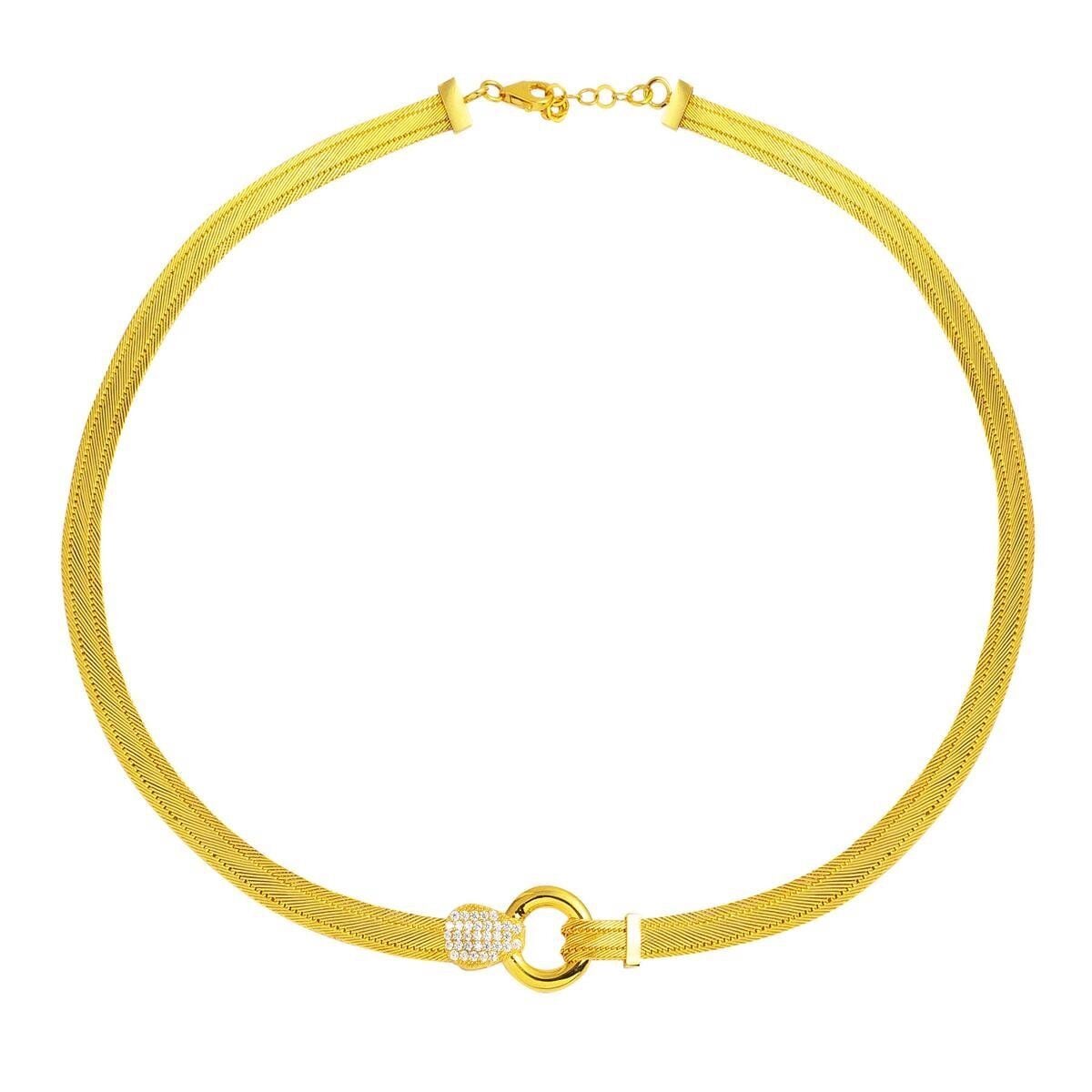 14K Yellow Gold Trabzon Mesh Cubic Zirconia Collar Necklace