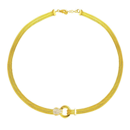 14K Yellow Gold Trabzon Mesh Cubic Zirconia Collar Necklace
