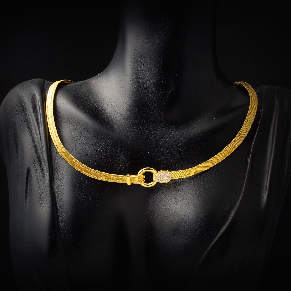 14K Yellow Gold Trabzon Mesh Cubic Zirconia Collar Necklace