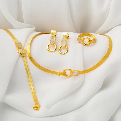 14K Yellow Gold Trabzon Mesh Cubic Zirconia Collar Necklace