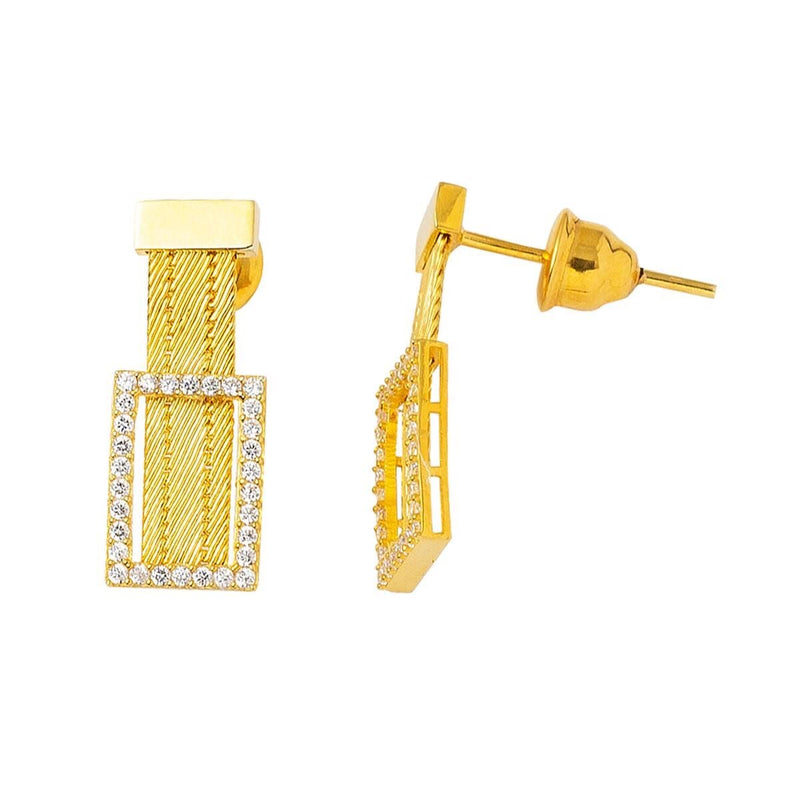 14K Yellow Gold Trabzon Mesh Cubic Zirconia Dangle Earrings