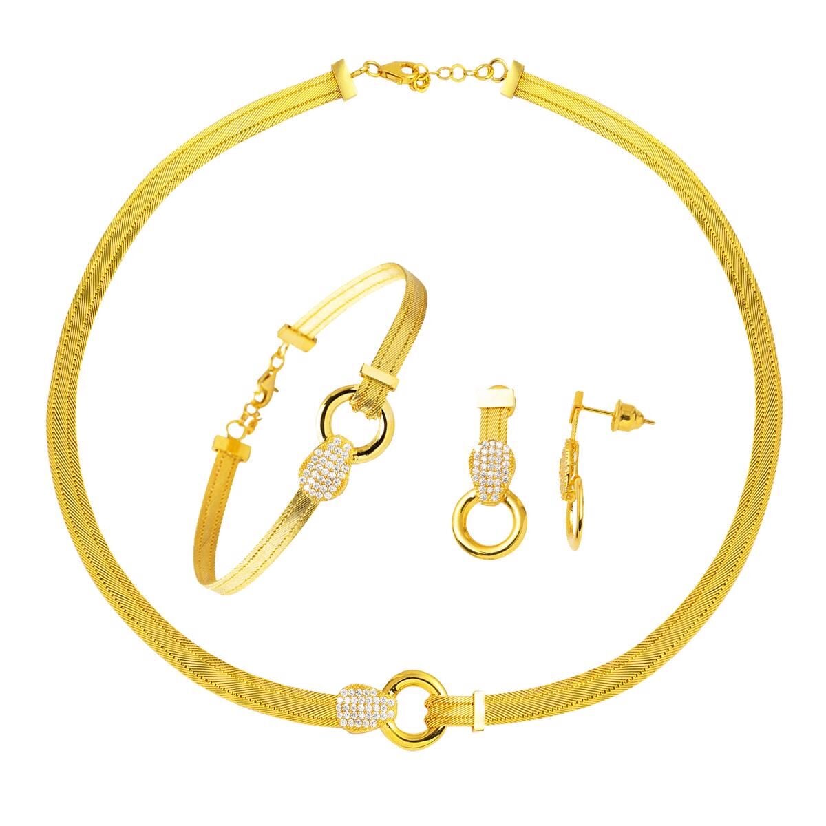 14K Yellow Gold Trabzon Mesh Cubic Zirconia Set (26.08 g)