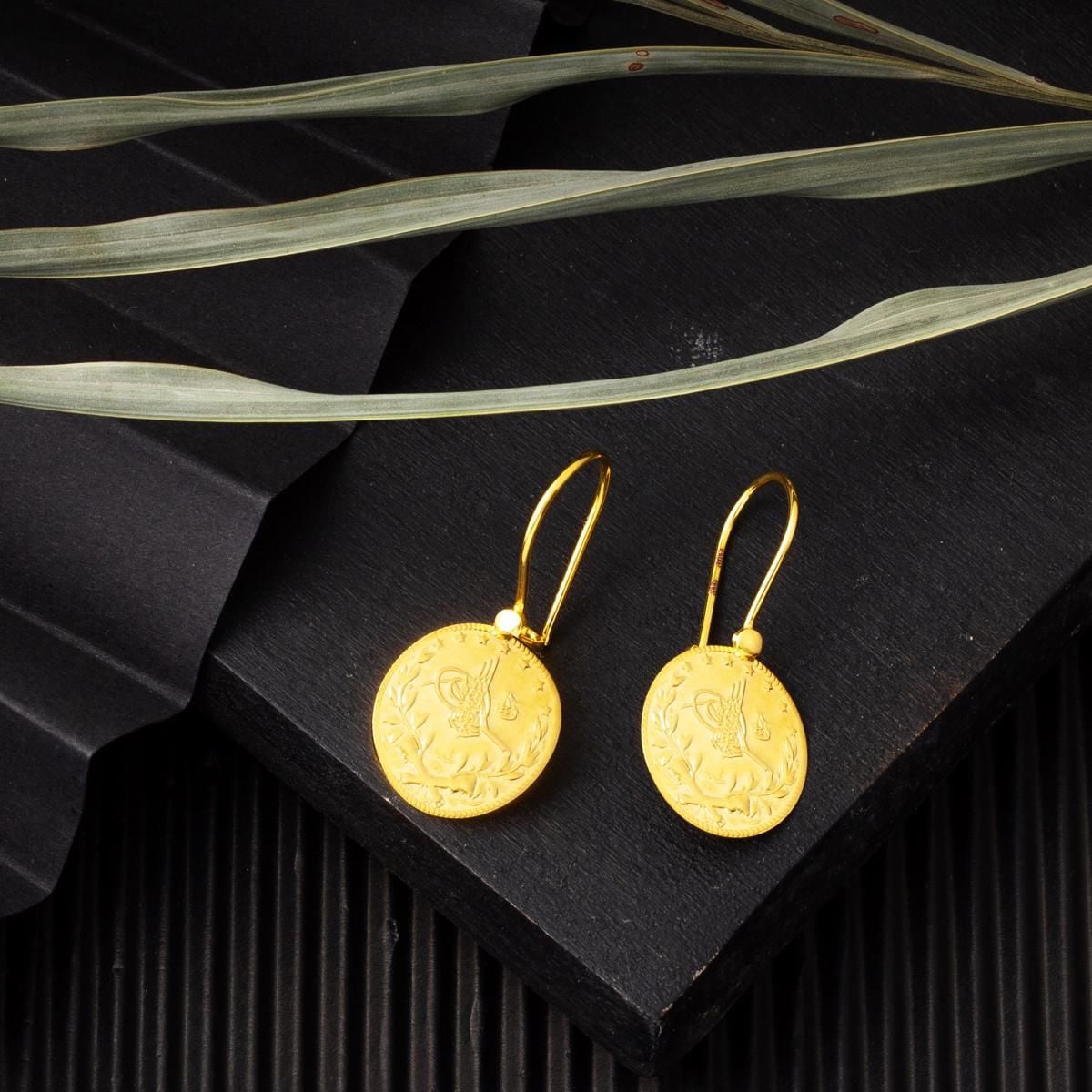 14K Yellow Gold Ottoman Tughra Earrings