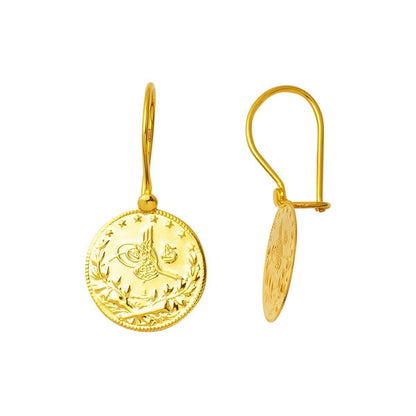 14K Yellow Gold Ottoman Tughra Earrings