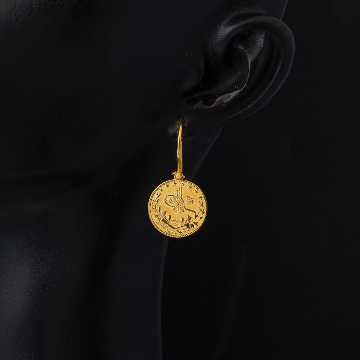 14K Yellow Gold Ottoman Tughra Earrings