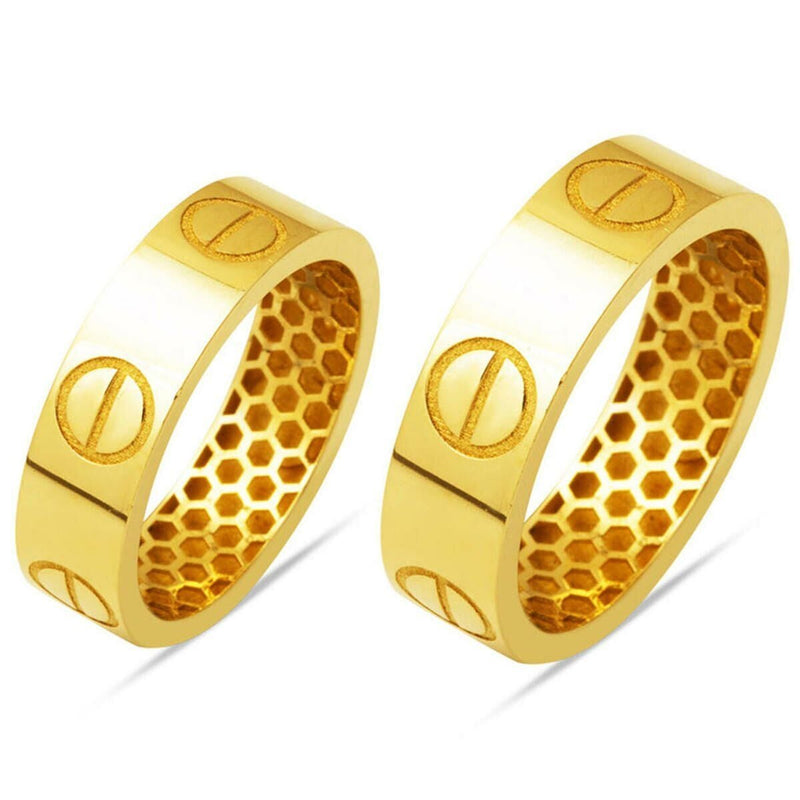 14K Yellow Gold Screw Detail Wedding Band Set