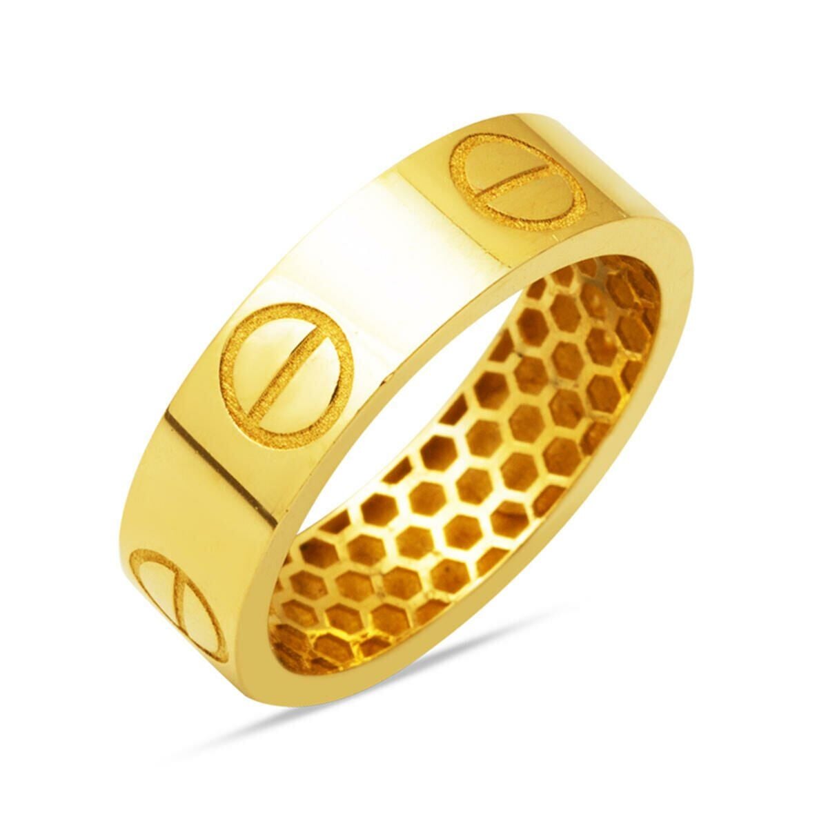 14K Yellow Gold Screw Detail Wedding Band Ring