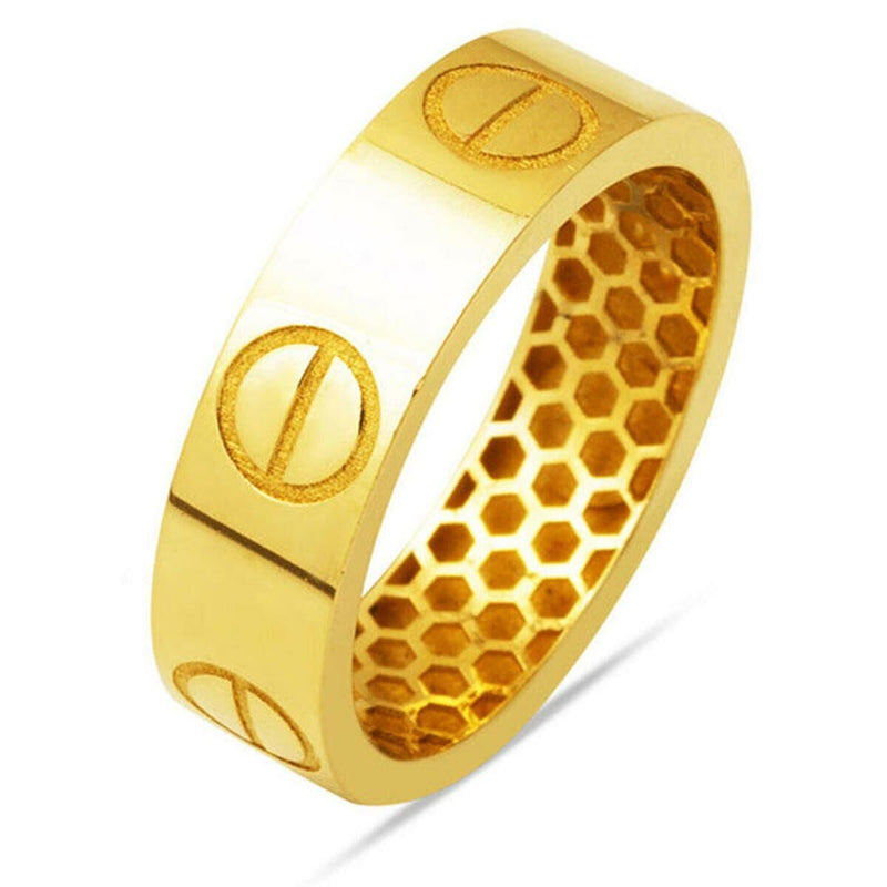 14K Yellow Gold Screw Detail Men's Wedding Band