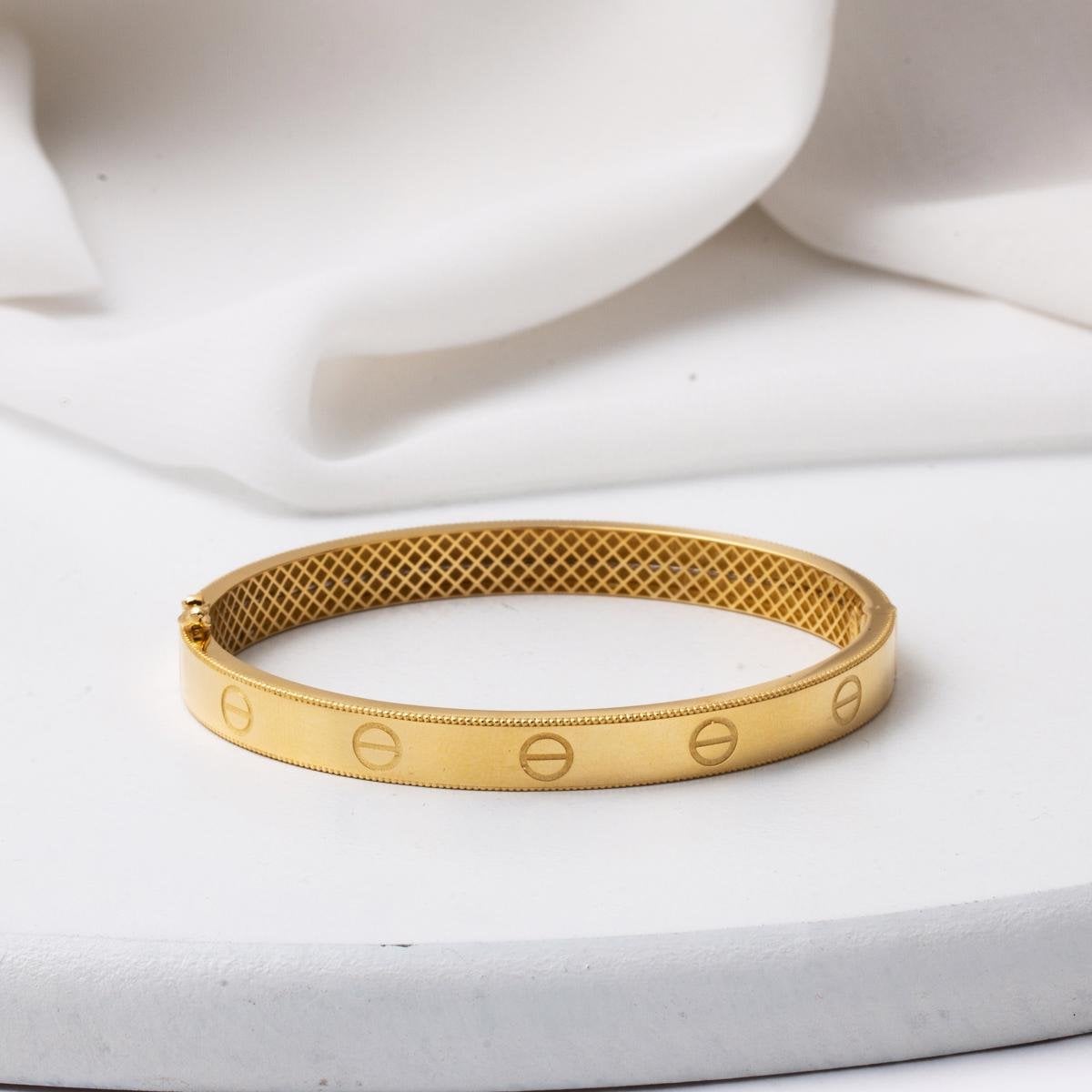 14K Yellow Gold Screw Detail Hinged Cuff Bangle
