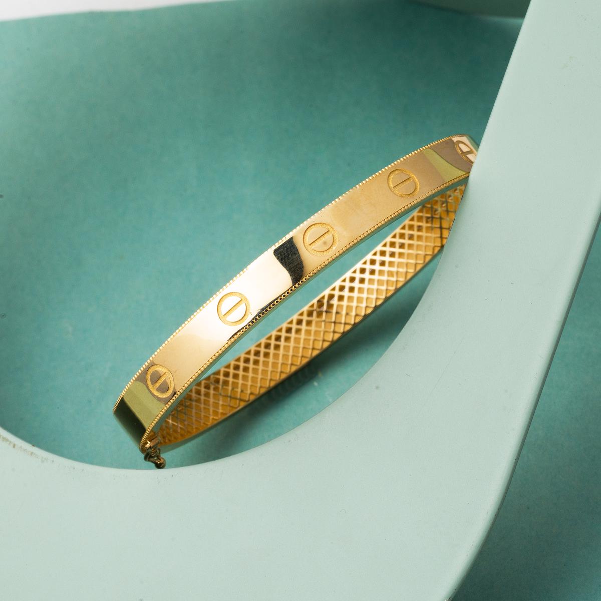 14K Yellow Gold Screw Detail Hinged Cuff Bangle