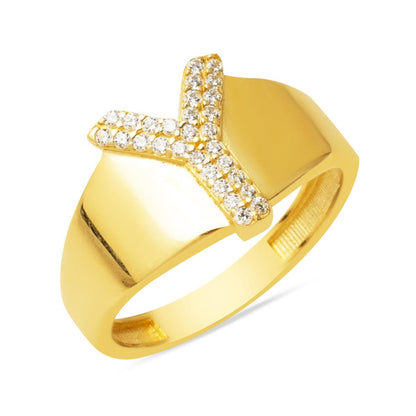 14K Yellow Gold Initial Y Cubic Zirconia Ring