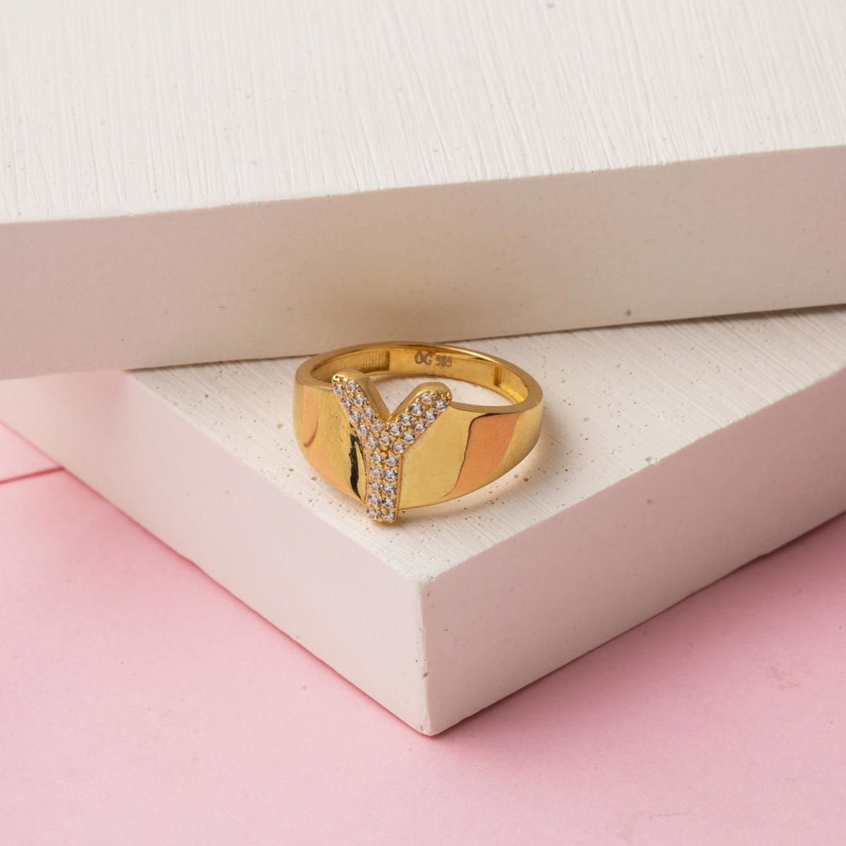 14K Yellow Gold Initial Y Cubic Zirconia Ring