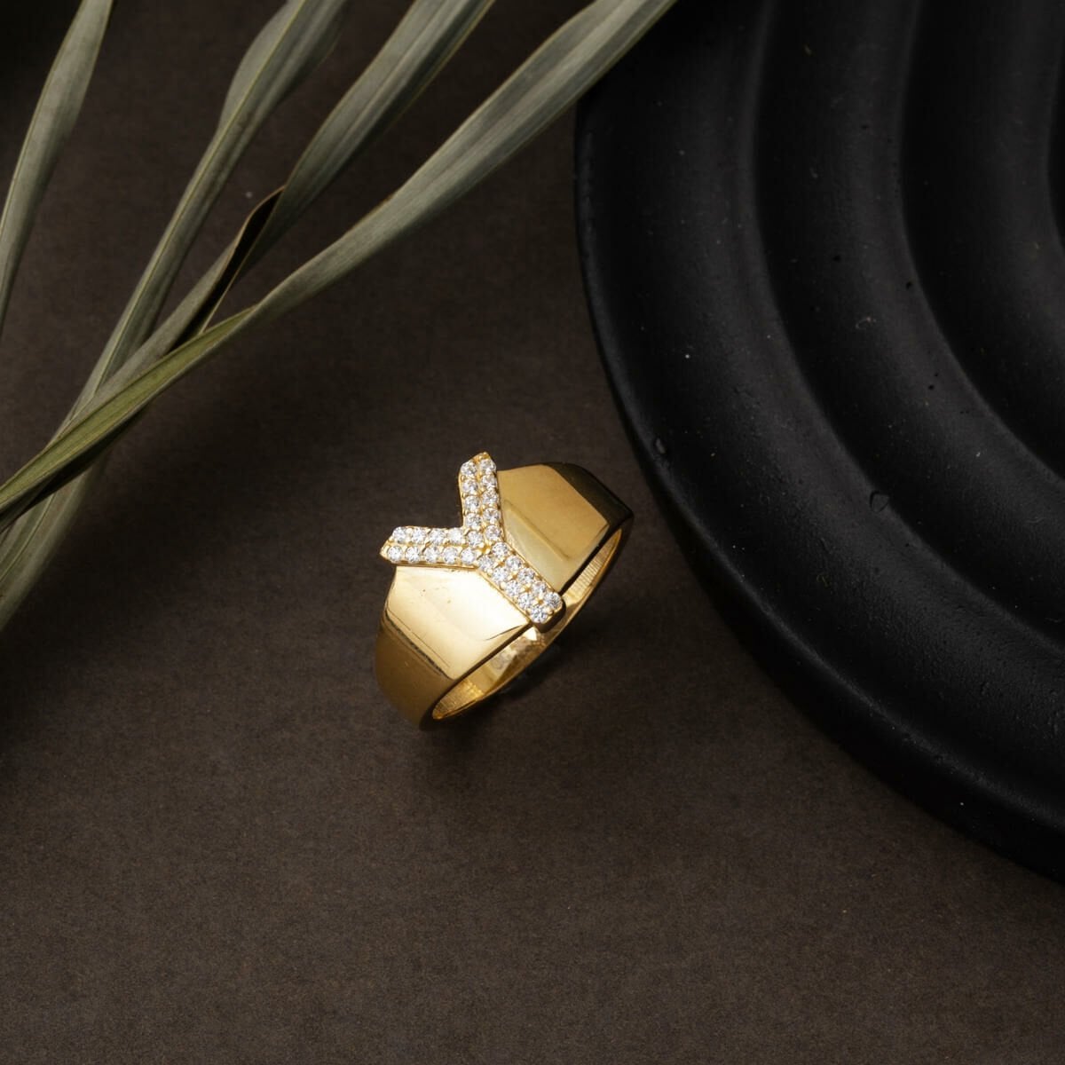 14K Yellow Gold Initial Y Cubic Zirconia Ring