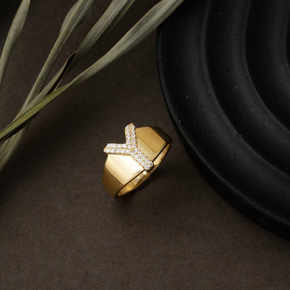 14K Yellow Gold Initial Y Cubic Zirconia Ring