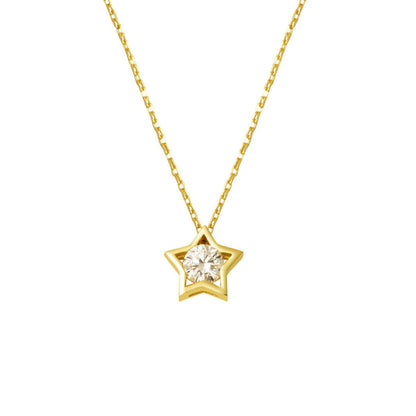 14K Yellow Gold Star Design Single Stone Cubic Zirconia Necklace
