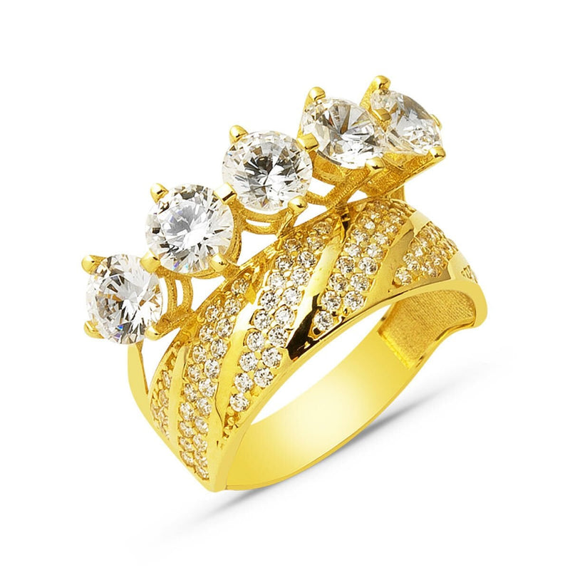 14K Yellow Gold Wedding Band Five Stone Cubic Zirconia Ring (4 g)
