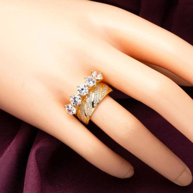 14K Yellow Gold Wedding Band Five Stone Cubic Zirconia Ring (4 g)