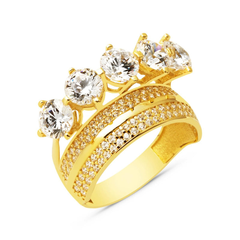 14K Yellow Gold Wedding Band Five Stone Cubic Zirconia Women's Ring