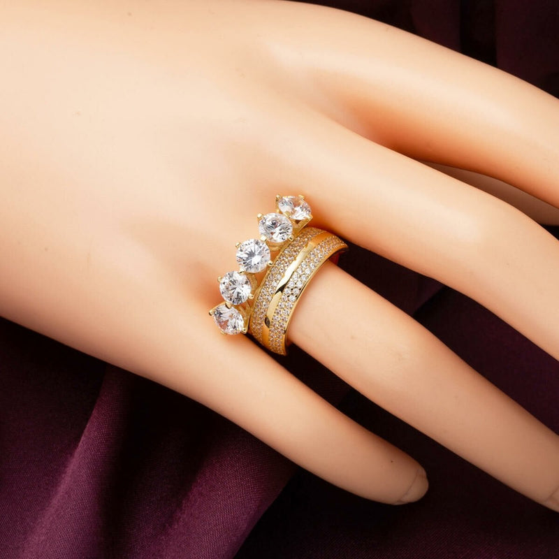 14K Yellow Gold Wedding Band Five Stone Cubic Zirconia Women's Ring