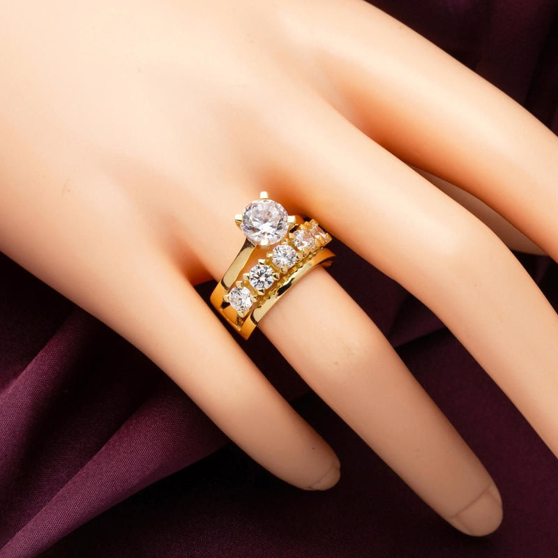 14K Yellow Gold Wedding Band Solitaire Five Stone Cubic Zirconia Ring