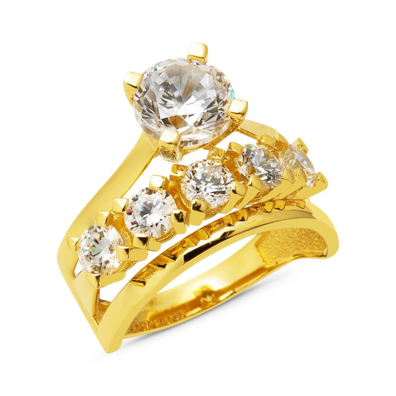 14K Yellow Gold Wedding Band Solitaire Five Stone Cubic Zirconia Ring