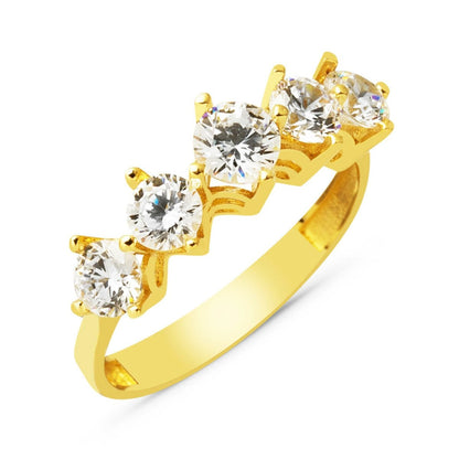 14K Yellow Gold Stepped Five Stone Cubic Zirconia Ring