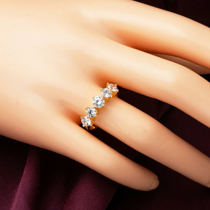 14K Yellow Gold Stepped Five Stone Cubic Zirconia Ring
