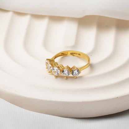14K Yellow Gold Stepped Five Stone Cubic Zirconia Ring
