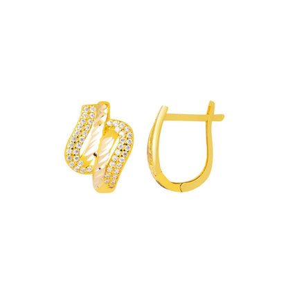 14K Yellow Gold Asymmetric Cubic Zirconia Earrings