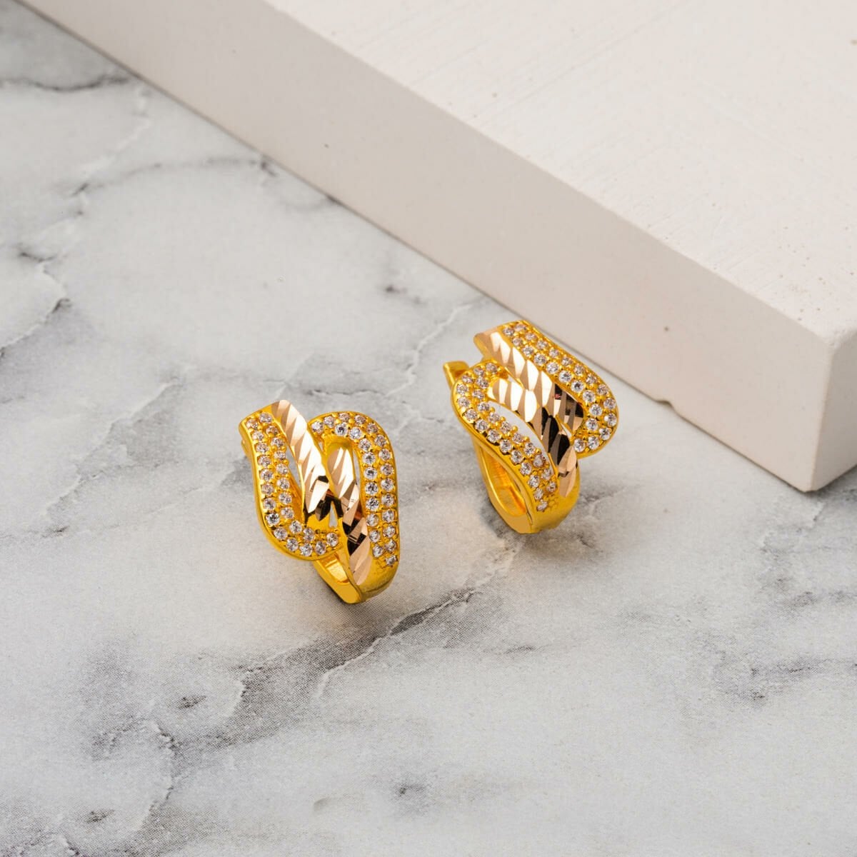 14K Yellow Gold Asymmetric Cubic Zirconia Earrings