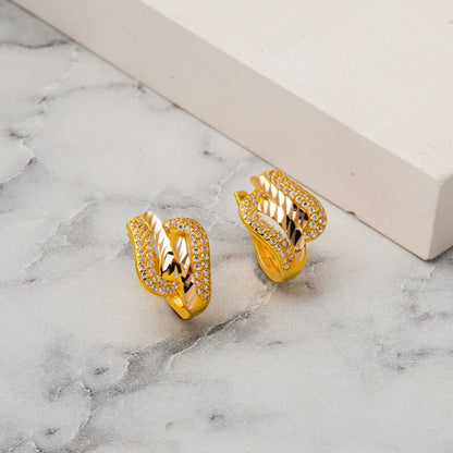 14K Yellow Gold Asymmetric Cubic Zirconia Earrings