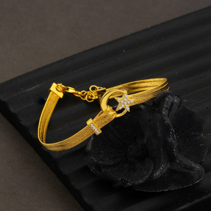 14K Yellow Gold Crescent and Star Trabzon Mesh Cubic Zirconia 3 Row Bracelet