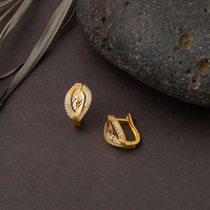 14K Yellow Gold Almond Leaf Cubic Zirconia Earrings