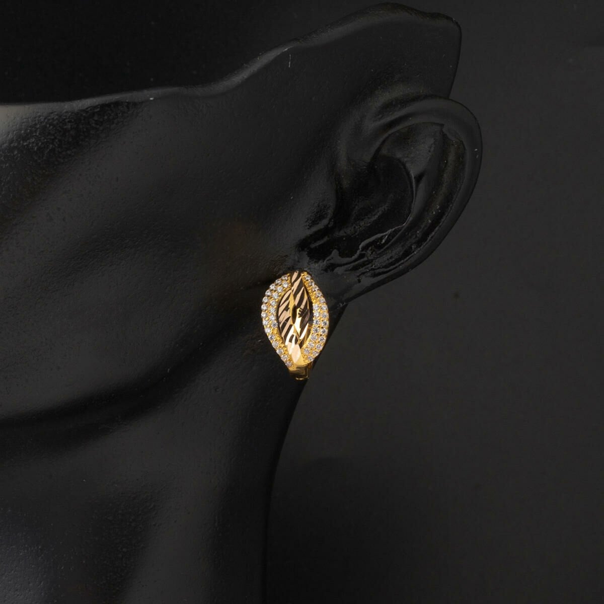 14K Yellow Gold Almond Leaf Cubic Zirconia Earrings