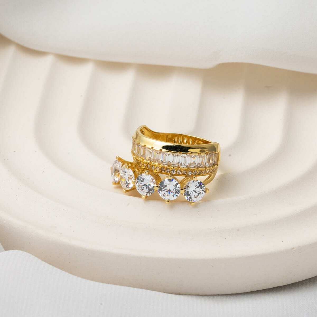 14K Yellow Gold Baguette Wedding Band Five Stone Cubic Zirconia Ring
