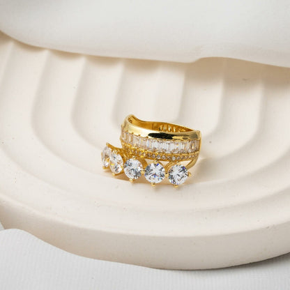 14K Yellow Gold Baguette Wedding Band Five Stone Cubic Zirconia Ring