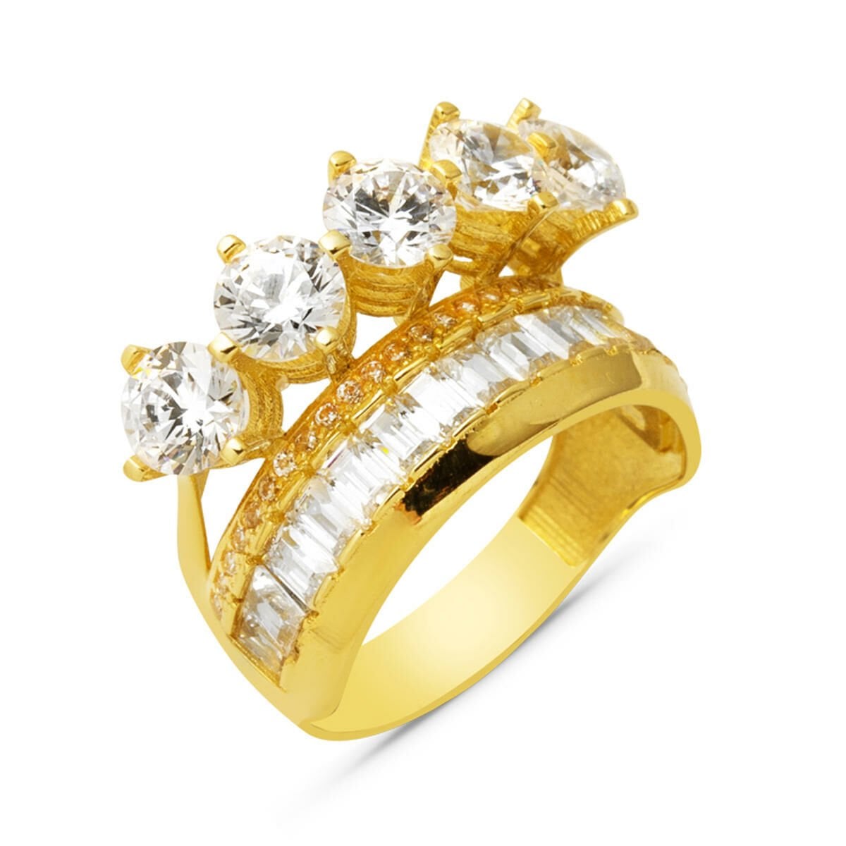 14K Yellow Gold Baguette Wedding Band Five Stone Cubic Zirconia Ring