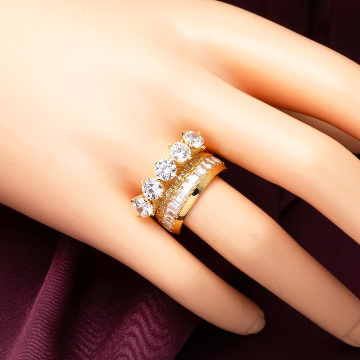 14K Yellow Gold Baguette Wedding Band Five Stone Cubic Zirconia Ring